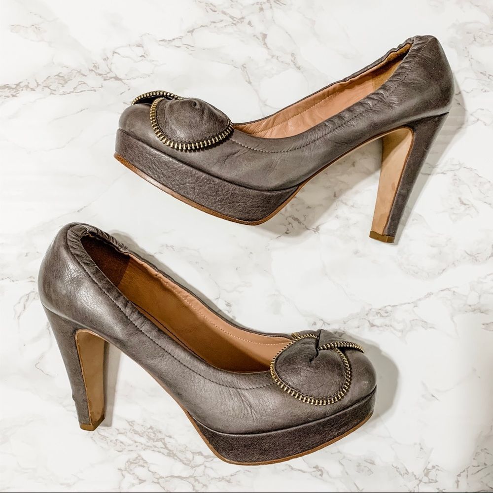 See by Chloe pewter zipper bow pumps 38.5